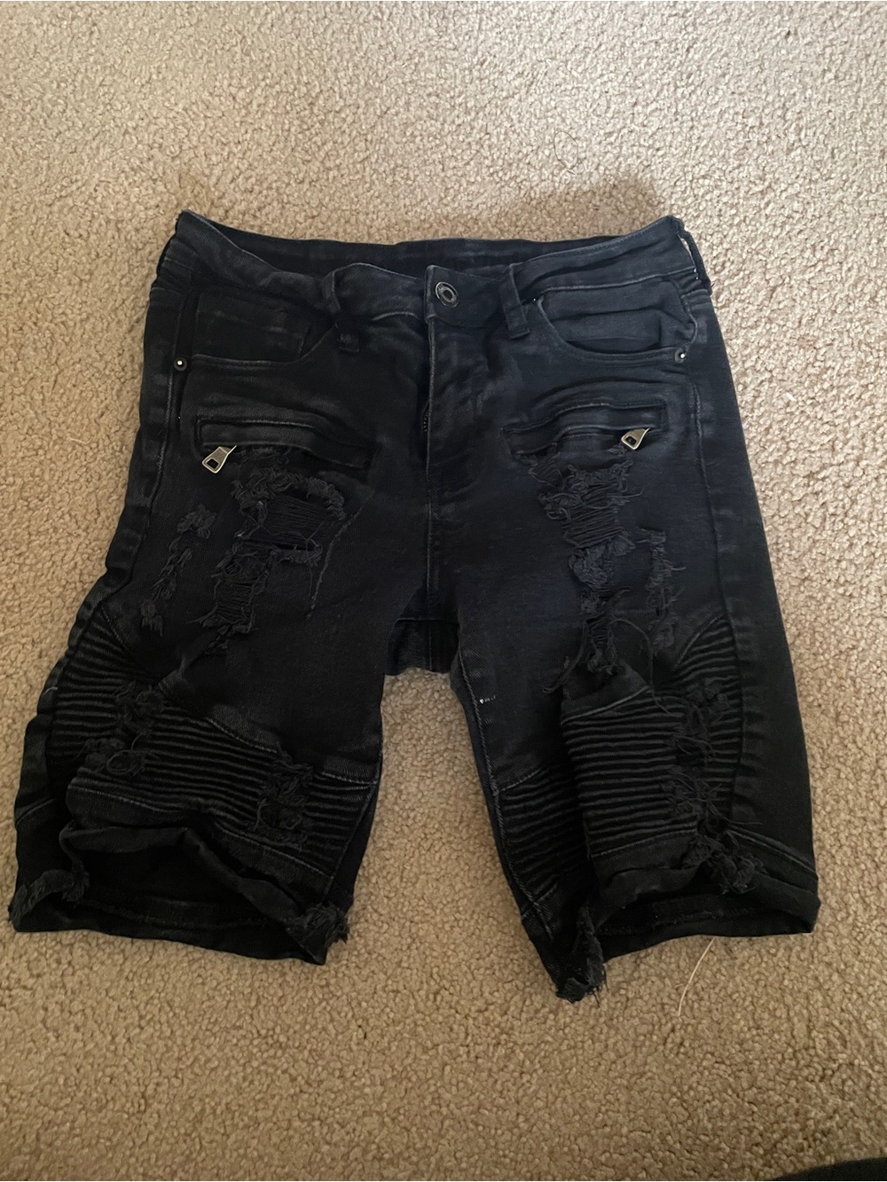 Rue21 Black Distressed Moto-Style Jean Shorts